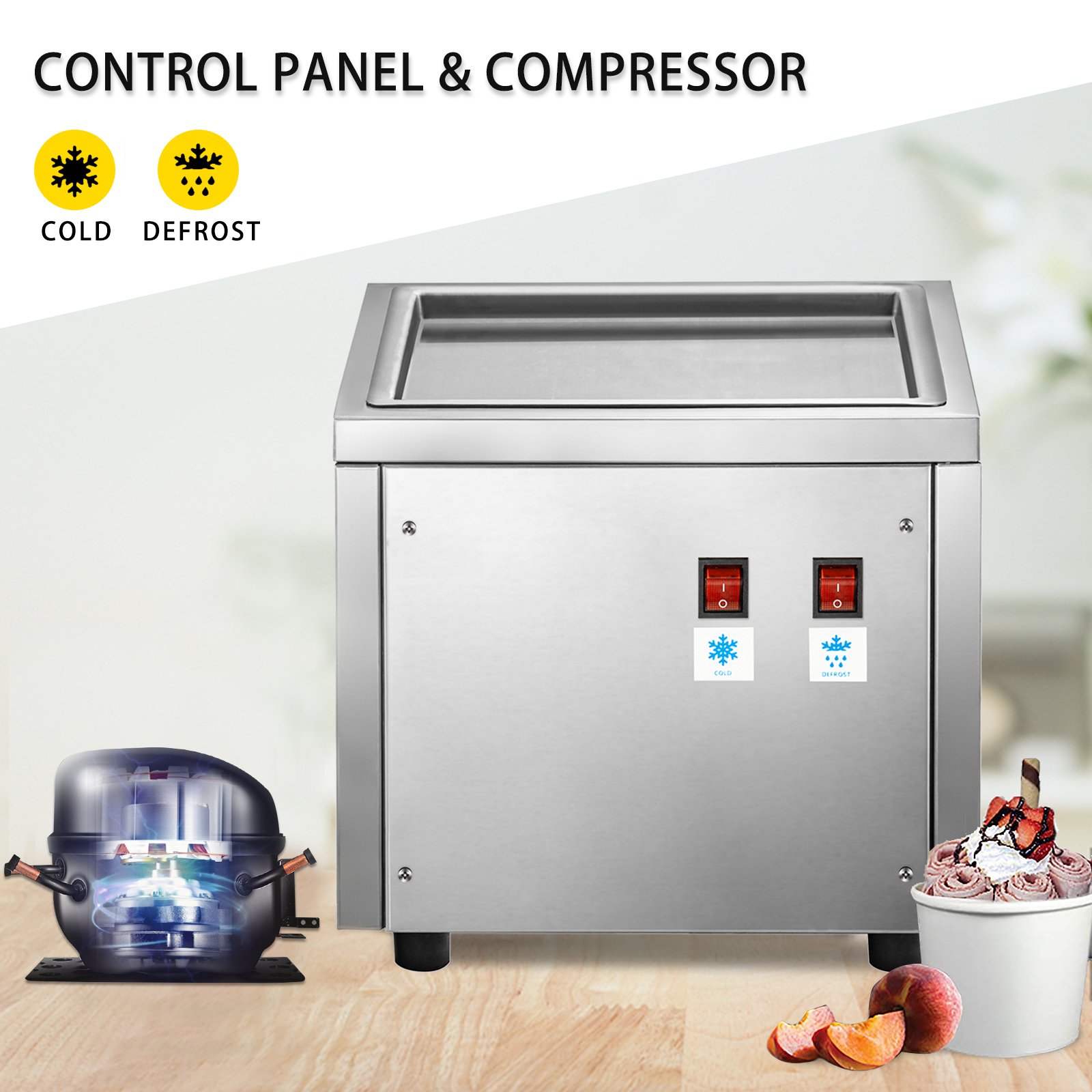 ロールアイスマシン(Roll ice machine for business) VEVOR 280 W Commercial Rolling Ice Machine Fried Ice Cream