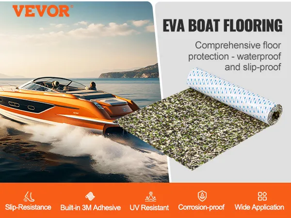 VEVOR boat flooring - durable eva, waterproof, slip-resistant, uv resistant, 3m adhesive, stylish yacht.