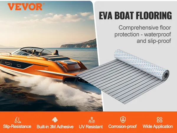 VEVOR boat flooring - slip-resistant, waterproof, uv resistant flooring for boats with built-in 3m adhesive.