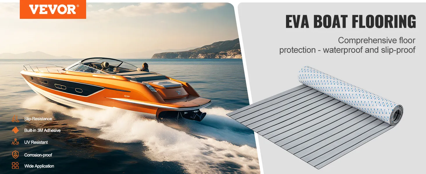 VEVOR boat flooring - slip-resistant, waterproof, uv resistant flooring for boats with built-in 3m adhesive.