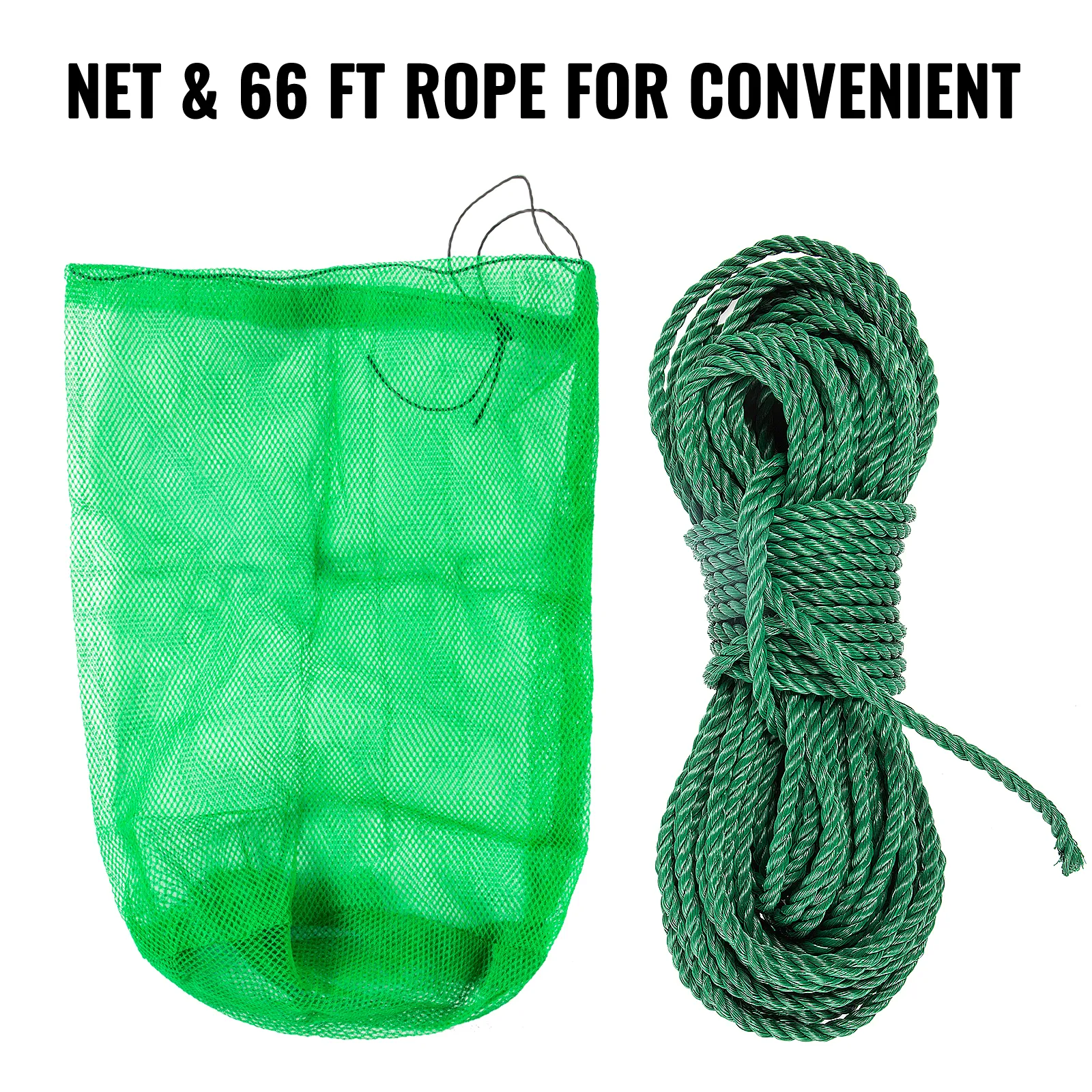 green net with 66 ft rope for VEVOR pond rake usage.