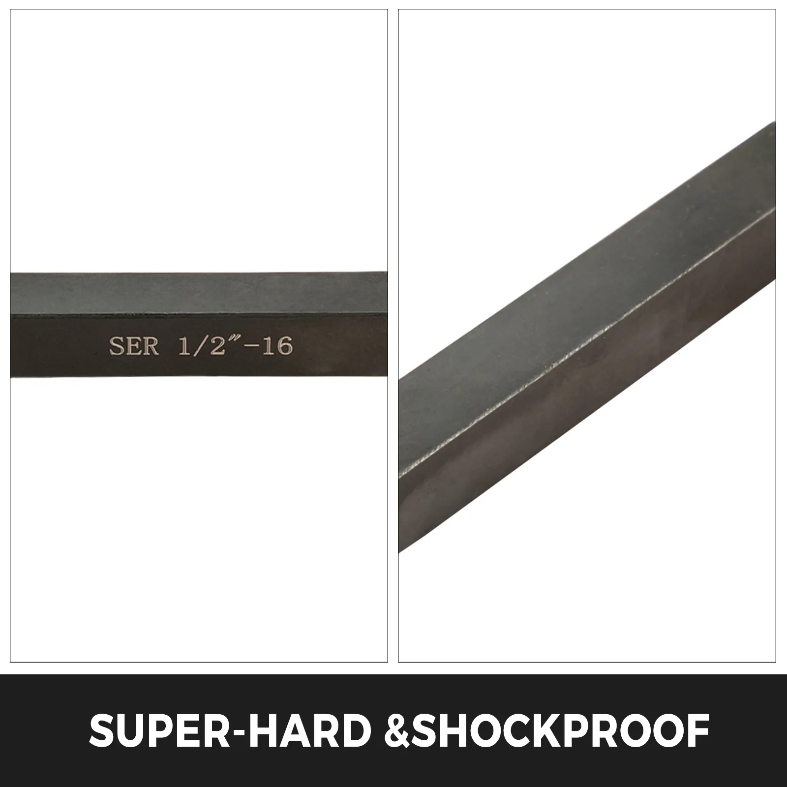 Primer plano de la herramienta de torno de carburo indexable VEVOR con grabado "ser 1/2"-16", superduro.