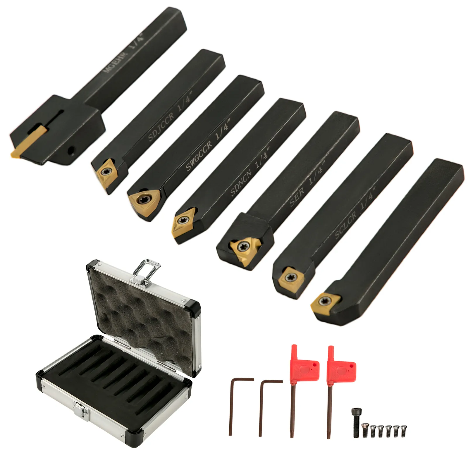 various VEVOR indexable carbide tools, with a carrying case and accessories.
