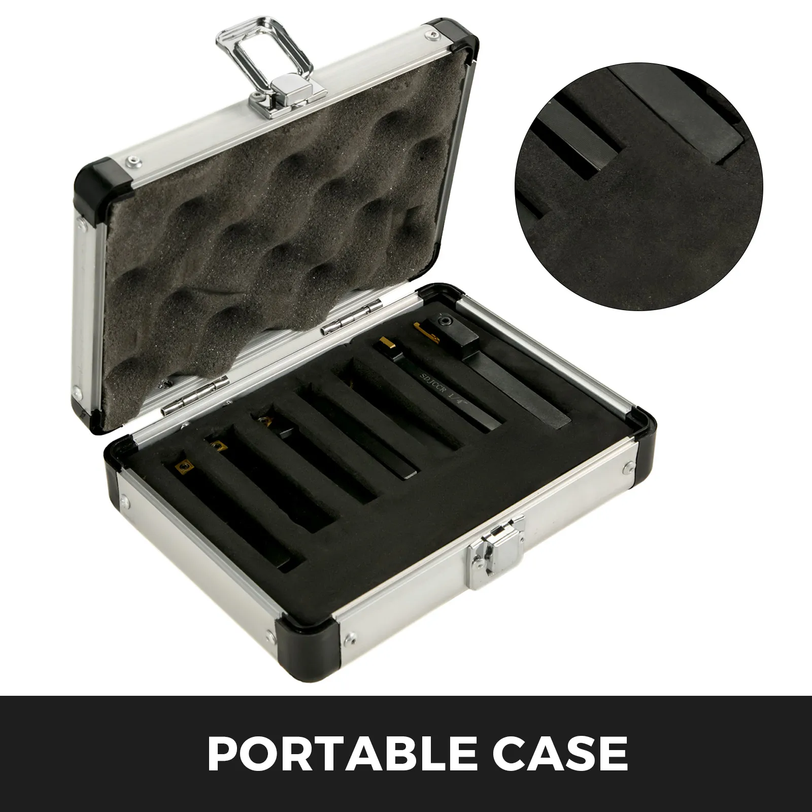 VEVOR indexable carbide tools in a portable case with foam padding.