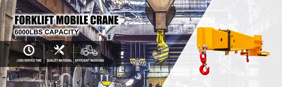 VEVOR Forklift Mobile Crane 6000lbs/3T Capacity, Forklift Crane Attachment 2 Hooks, Forklift Lifting Hoist w/ Truss Jib Boom, Forklift Extension, Forklift Boom Attachment Towing Handling Equipment