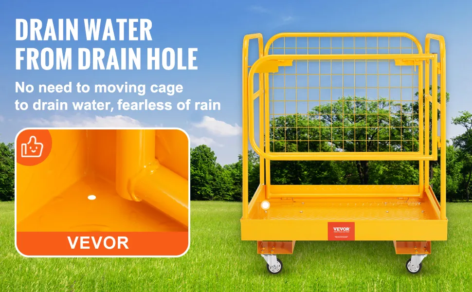VEVOR Forklift Safety Cage, 1200 lbs Load Capacity, 36 x 36 inches Folding Forklift Work Platform with Lockable Swivel Wheels, Drain Hole & Device Chain, Holds 1 to 2 Adults, Perfect for Aerial Work