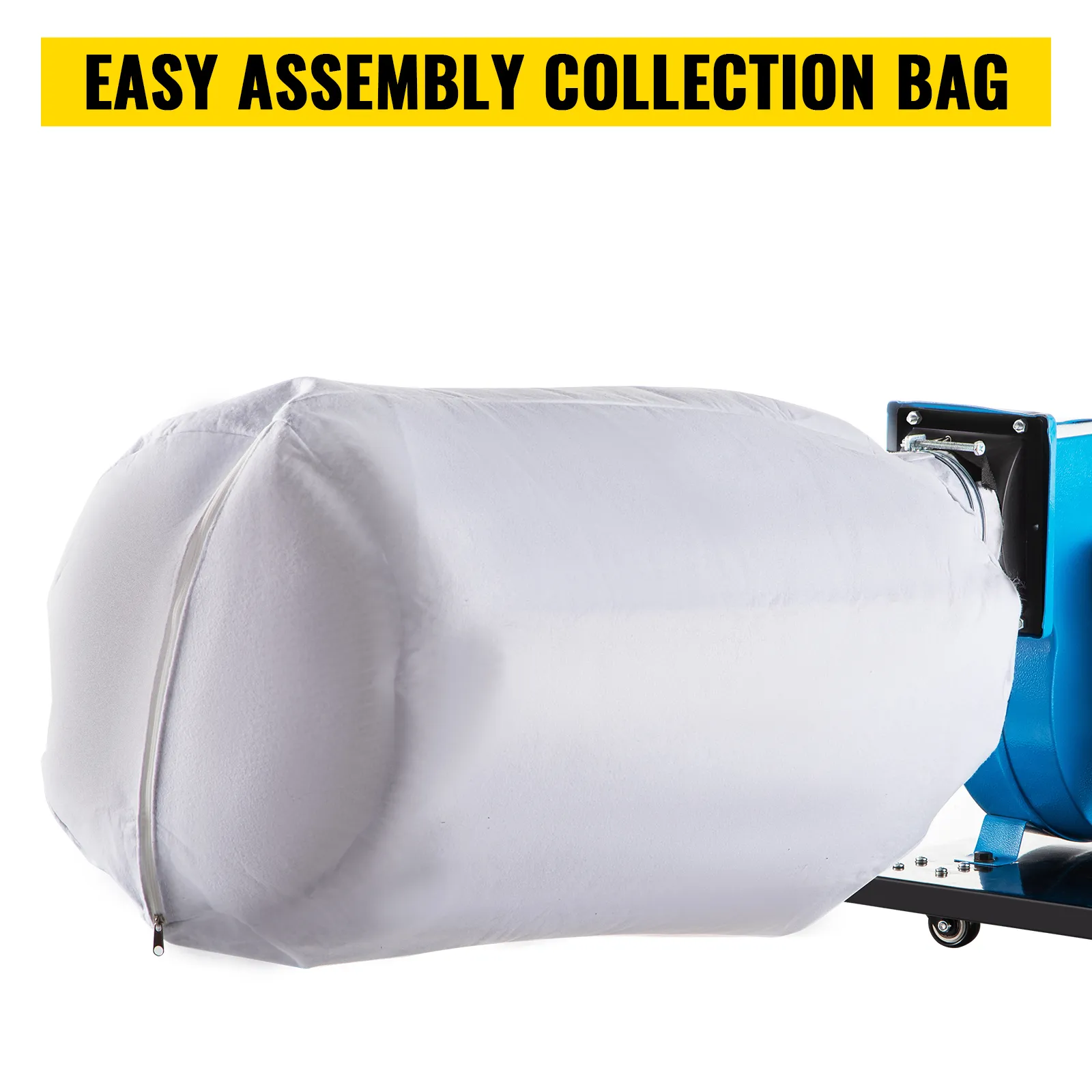 Colector de polvo VEVOR con bolsa colectora blanca de fácil montaje.