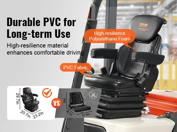 Sedile universale per trattore VEVOR con PVC resistente e schiuma ad alta resilienza per un utilizzo a lungo termine e il massimo comfort.