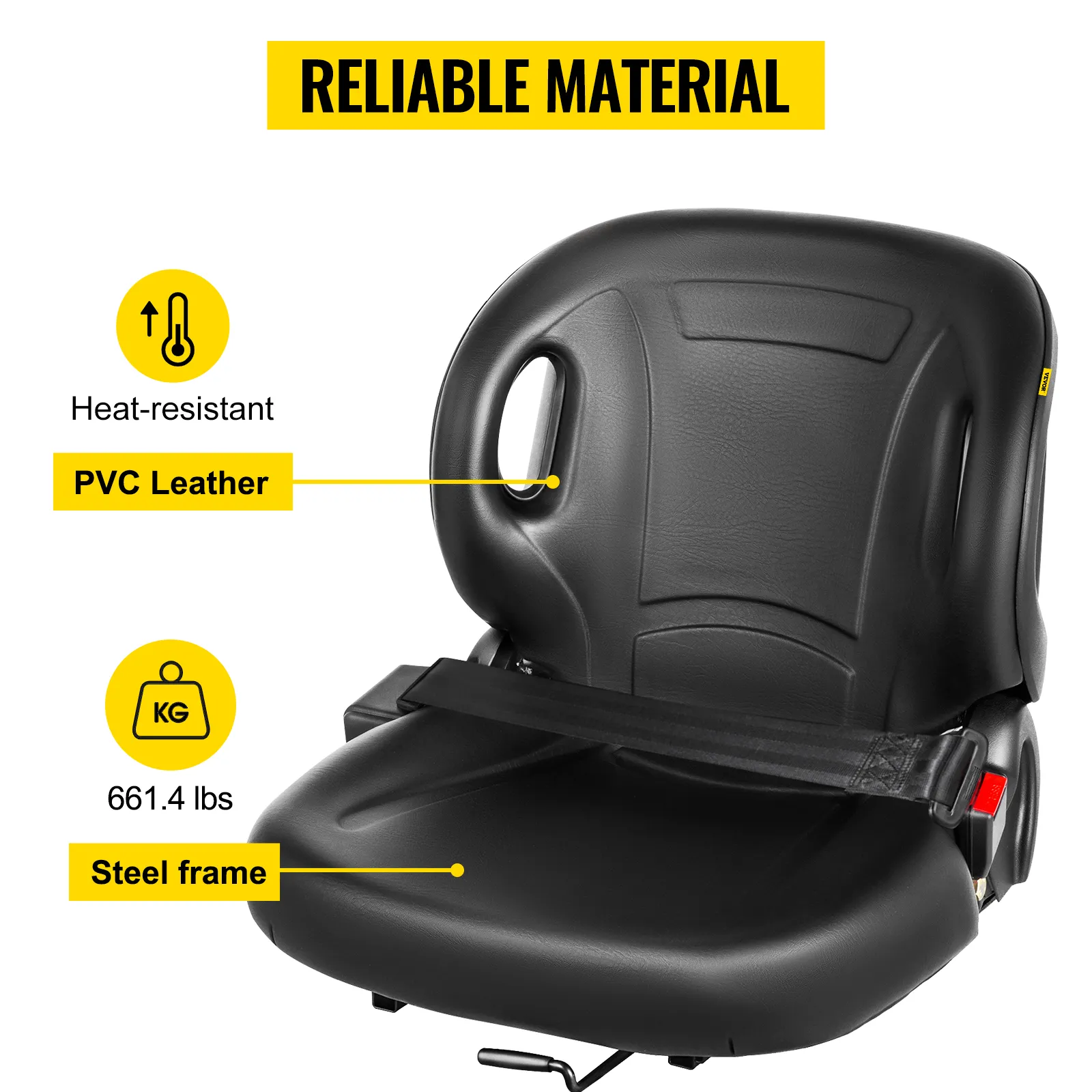 VEVOR universal tractor seat with pvc leather, steel frame, and heat-resistant features.