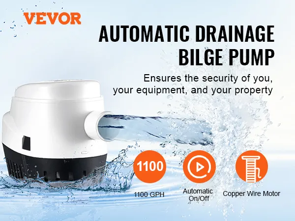 VEVOR-Bilgenpumpe zum aktiven Ablassen von Wasser, mit herausragenden Funktionen wie 1100 gph, automatischem An/Aus, Kupfermotor.