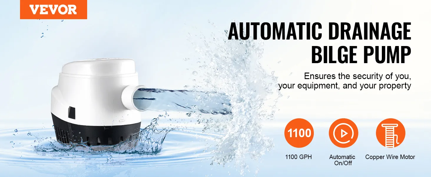 VEVOR-Bilgenpumpe zum aktiven Ablassen von Wasser, mit herausragenden Funktionen wie 1100 gph, automatischem An/Aus, Kupfermotor.