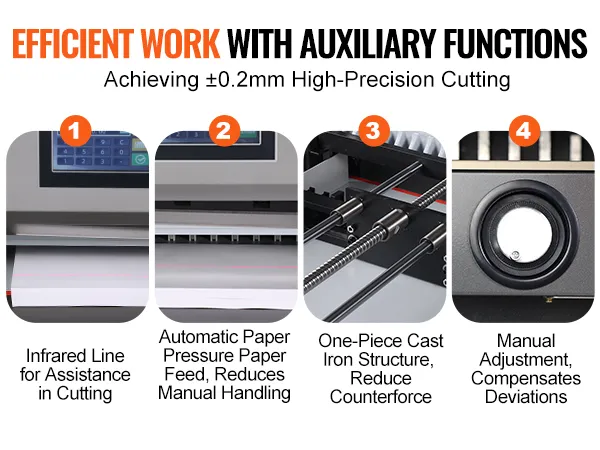 VEVOR electric hydraulic paper cutter with high-precision cutting and auxiliary functions.
