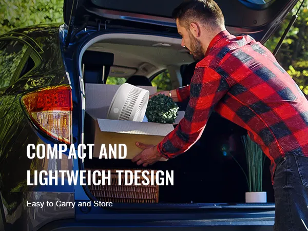 loading a VEVOR foldable oscillating fan into a car, highlighting its compact and lightweight design.
