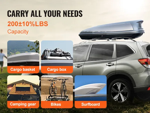 Subaru SUV met VEVOR dakdragers met een laadbak, die ruimte biedt aan diverse spullen.