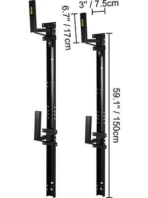 Portaescaleras para remolque VEVOR, ajustable, acero negro, dimensiones etiquetadas, juego de dos.