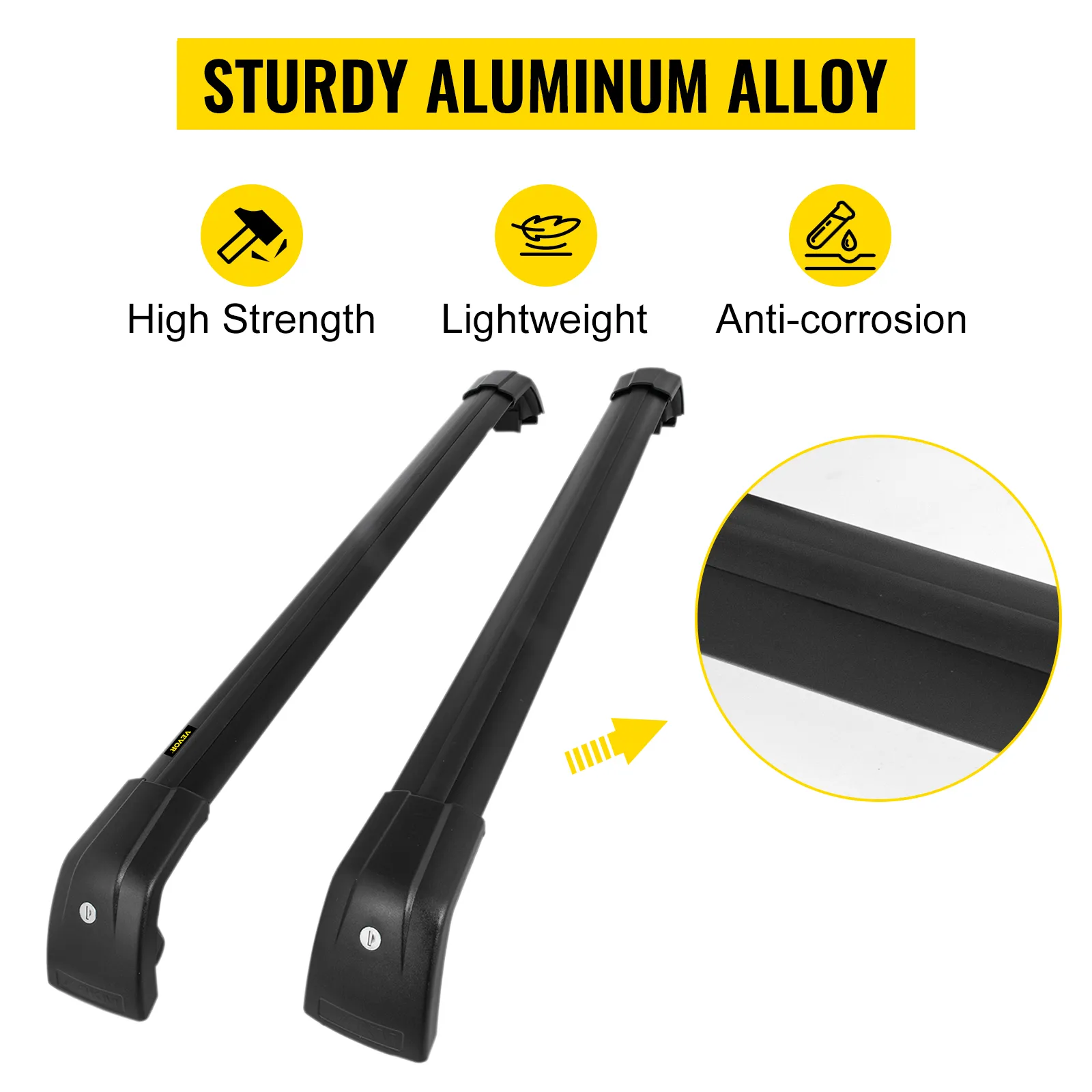 Barras transversales VEVOR para techo Hyundai Tucson, aluminio robusto, alta resistencia, peso ligero.