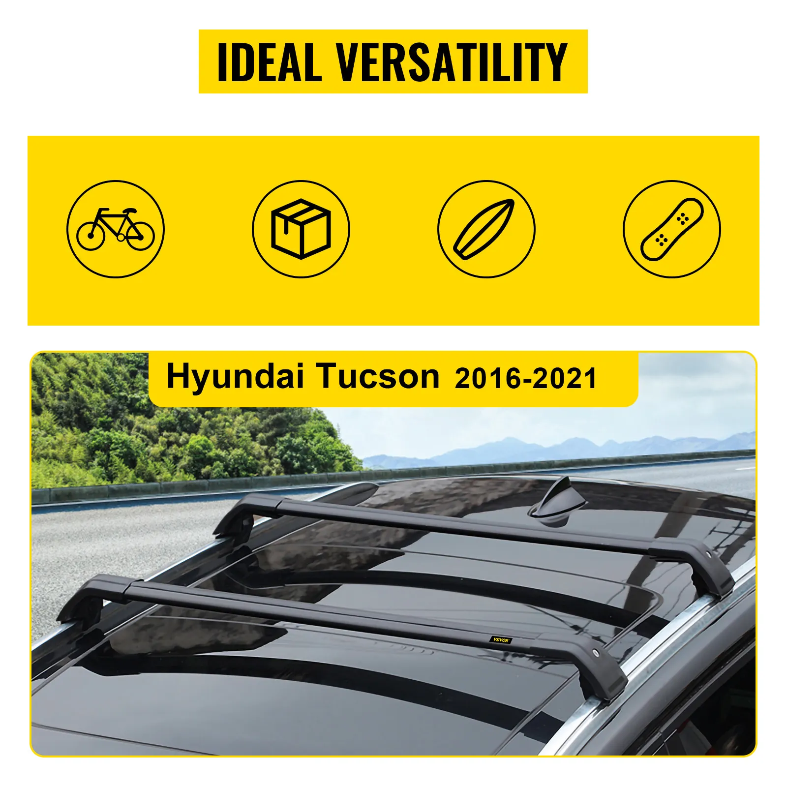 Barras transversales de techo VEVOR para Hyundai Tucson 2016-2022 para bicicletas, cajas y más.