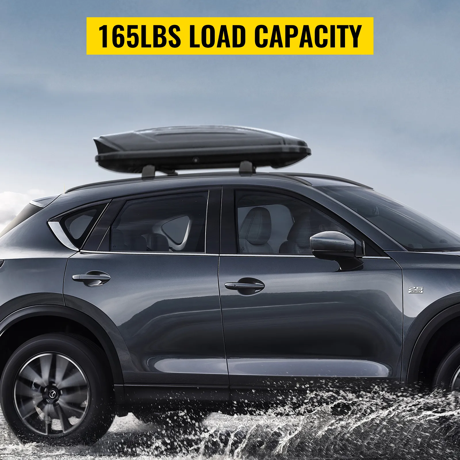 VEVOR roof rack mazda cx-5 with 165lbs load capacity, car driving through water.