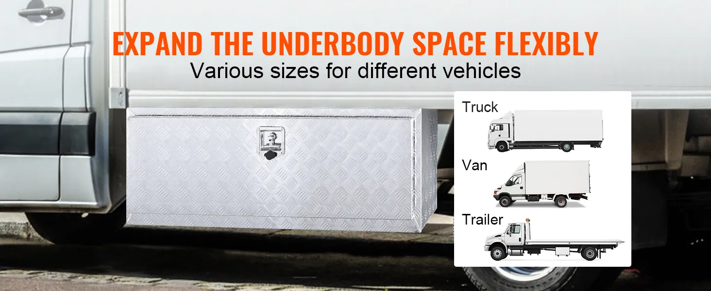 VEVOR underbody truck box under a commercial vehicle, fitting trucks, vans, and trailers.