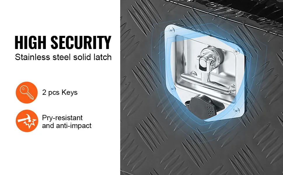 VEVOR Underbody Truck Box, 60" x 17" x 18" Pickup Storage Box, Heavy Duty Aluminum Diamond Plate Tool Box with Lock and Keys, Waterproof Trailer Storage Box with T-Handle Latch for Truck, Van, Trailer