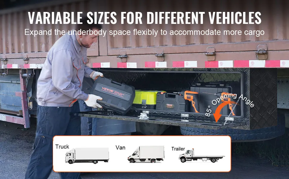 VEVOR Underbody Truck Box, 60" x 17" x 18" Pickup Storage Box, Heavy Duty Aluminum Diamond Plate Tool Box with Lock and Keys, Waterproof Trailer Storage Box with T-Handle Latch for Truck, Van, Trailer