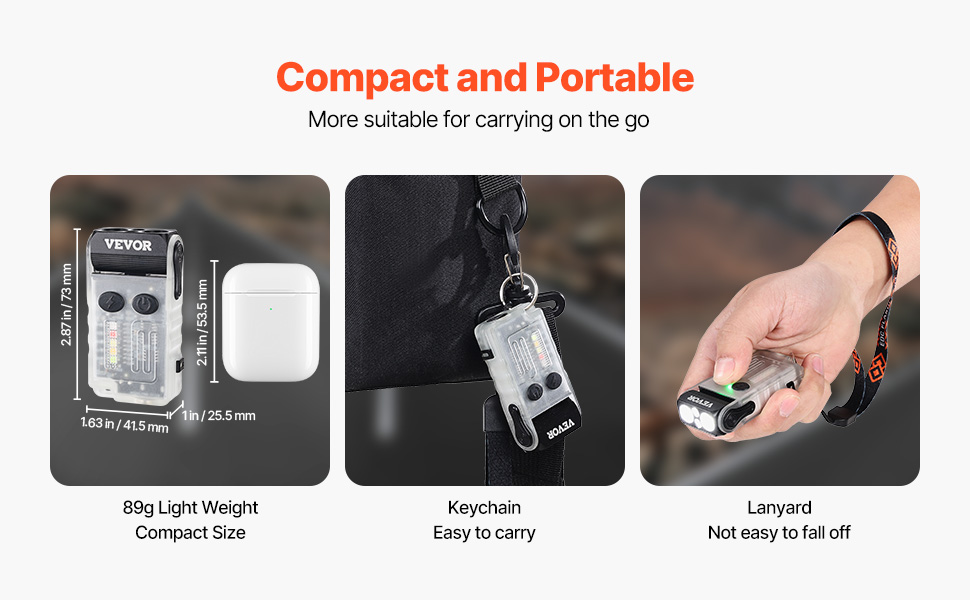 VEVOR Keychain Flashlight Rechargeable – 180° Head, 13 Modes