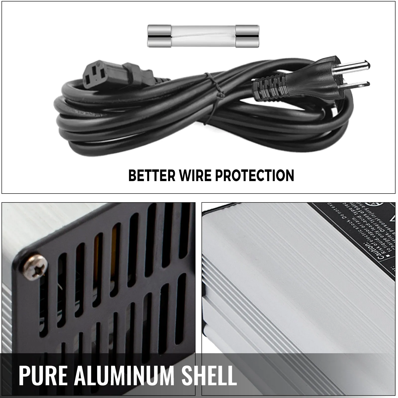 Cargador de batería para carrito de golf VEVOR con mejor protección de cables, carcasa de aluminio puro.