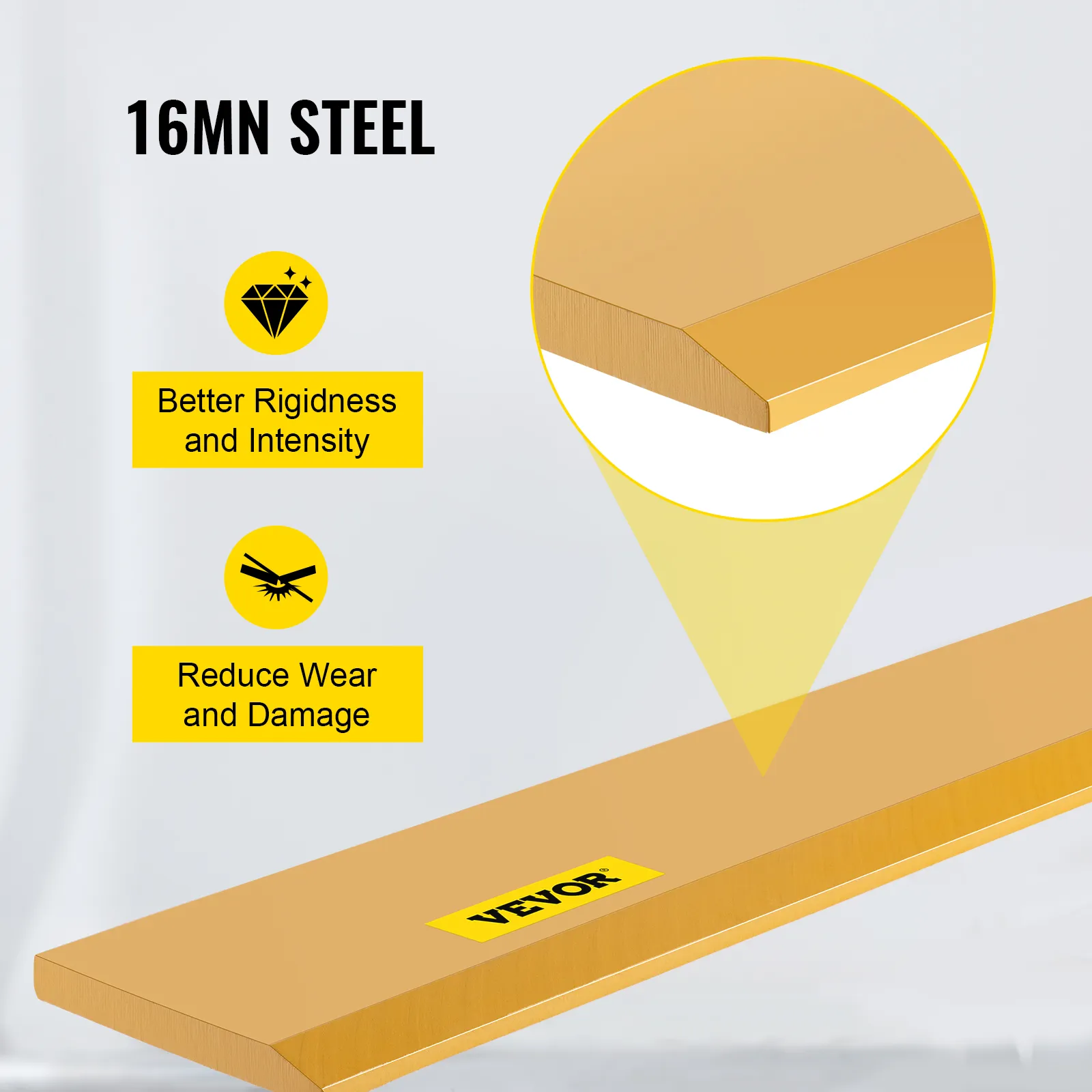 Cuchilla de corte para cucharón VEVOR fabricada en acero de 16mn, proporcionando mejor rigidez y reduciendo el desgaste.