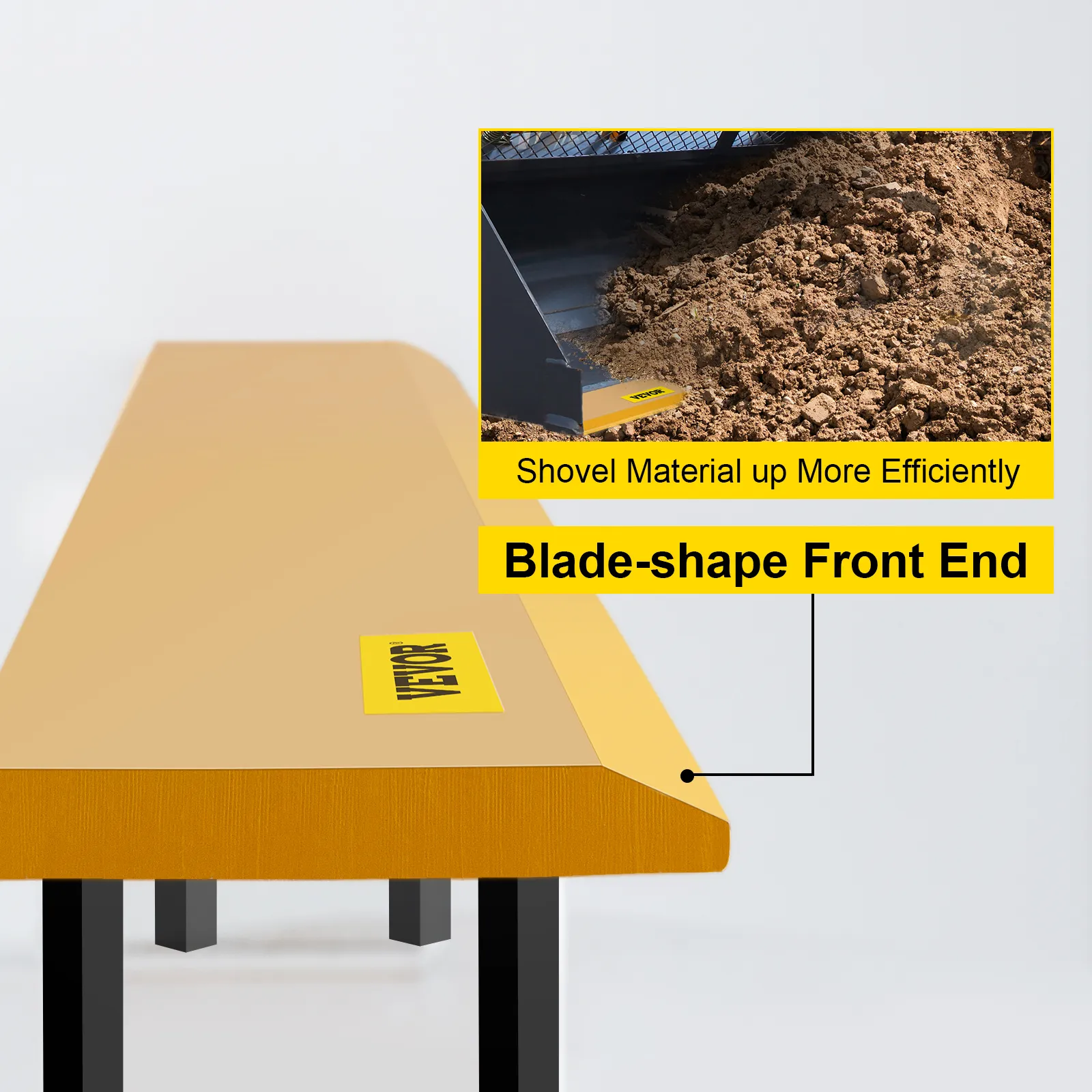 VEVOR bucket cutting edge - blade-shaped end for efficient material shoveling.