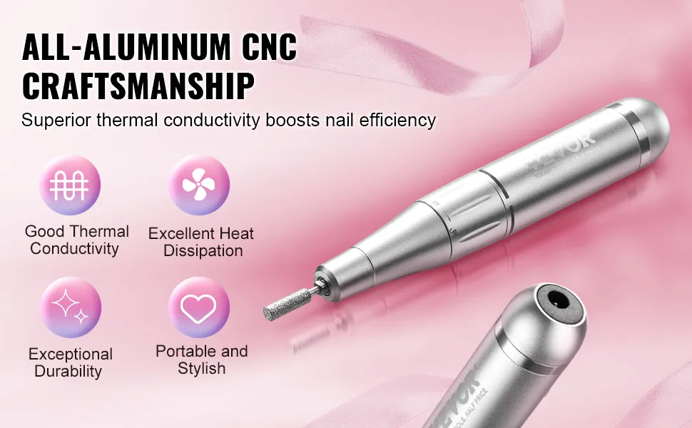 VEVOR-Nagelbohrer mit Vollaluminium-CNC-Verarbeitung, hervorragender Wärmeleitfähigkeit und Haltbarkeit.