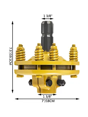 VEVOR pto slip clutch, yellow, with measurements: 7.5"/19.4cm height, 7"/18cm width.