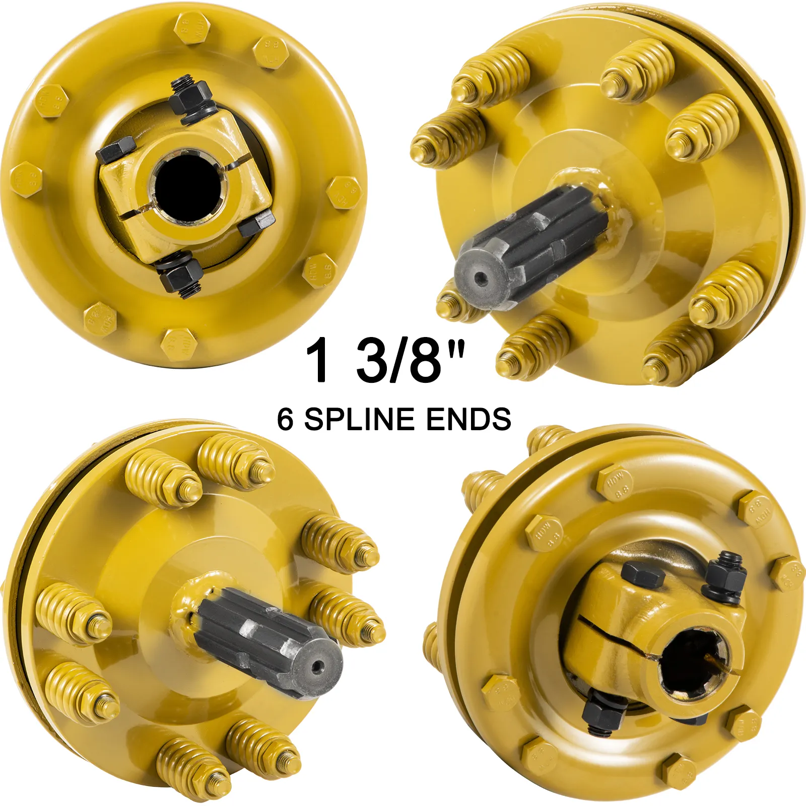 VEVOR pto slip clutch with 1 3/8" 6 spline ends in yellow.