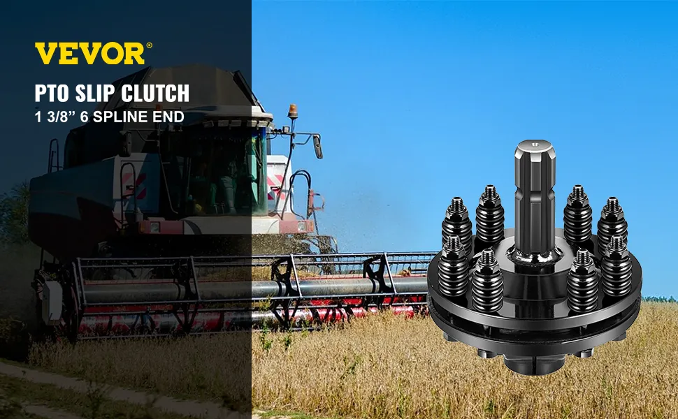Embrague deslizante de toma de fuerza VEVOR en una cosechadora en un campo de trigo.