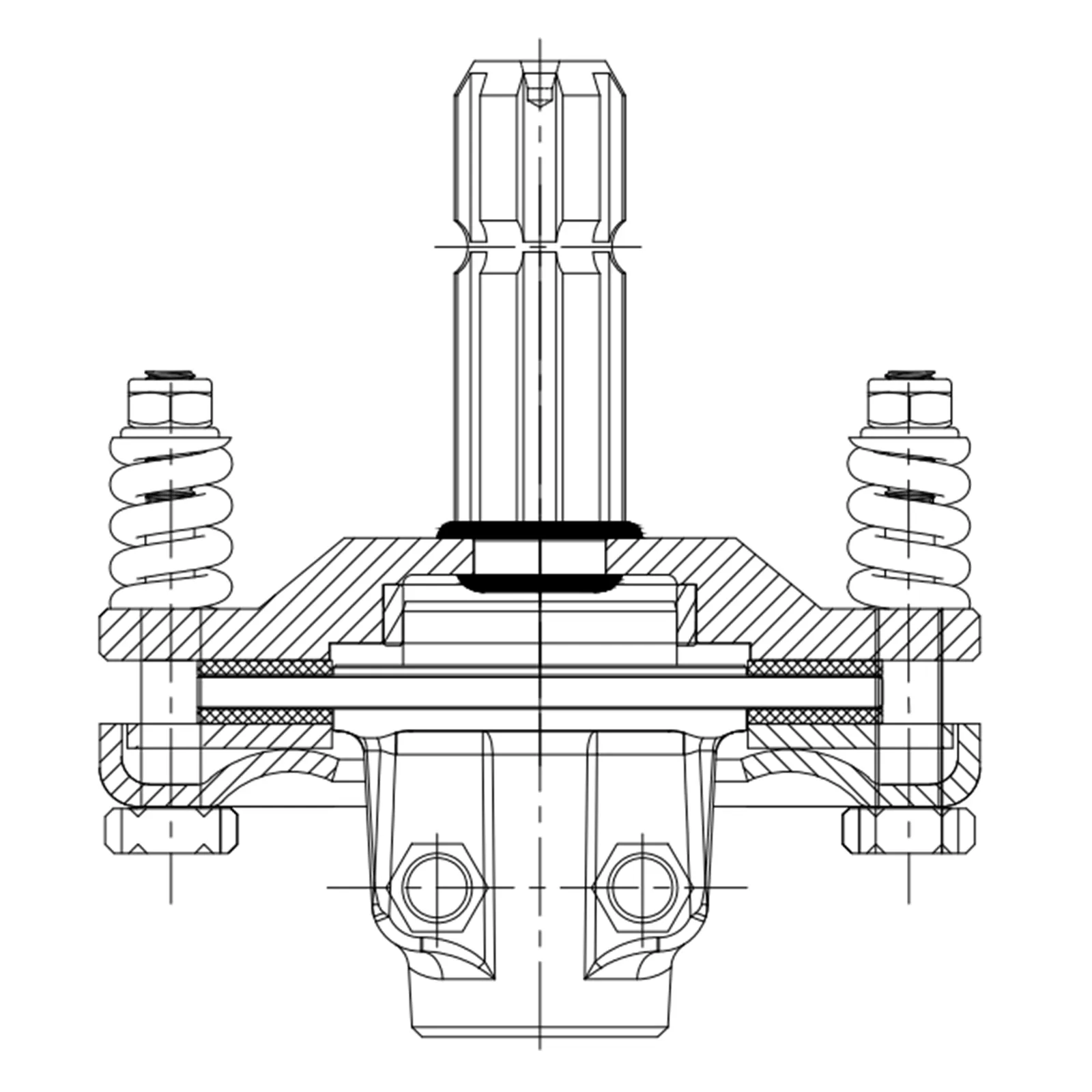 Dibujo técnico del embrague deslizante de toma de fuerza VEVOR con resortes y pernos.