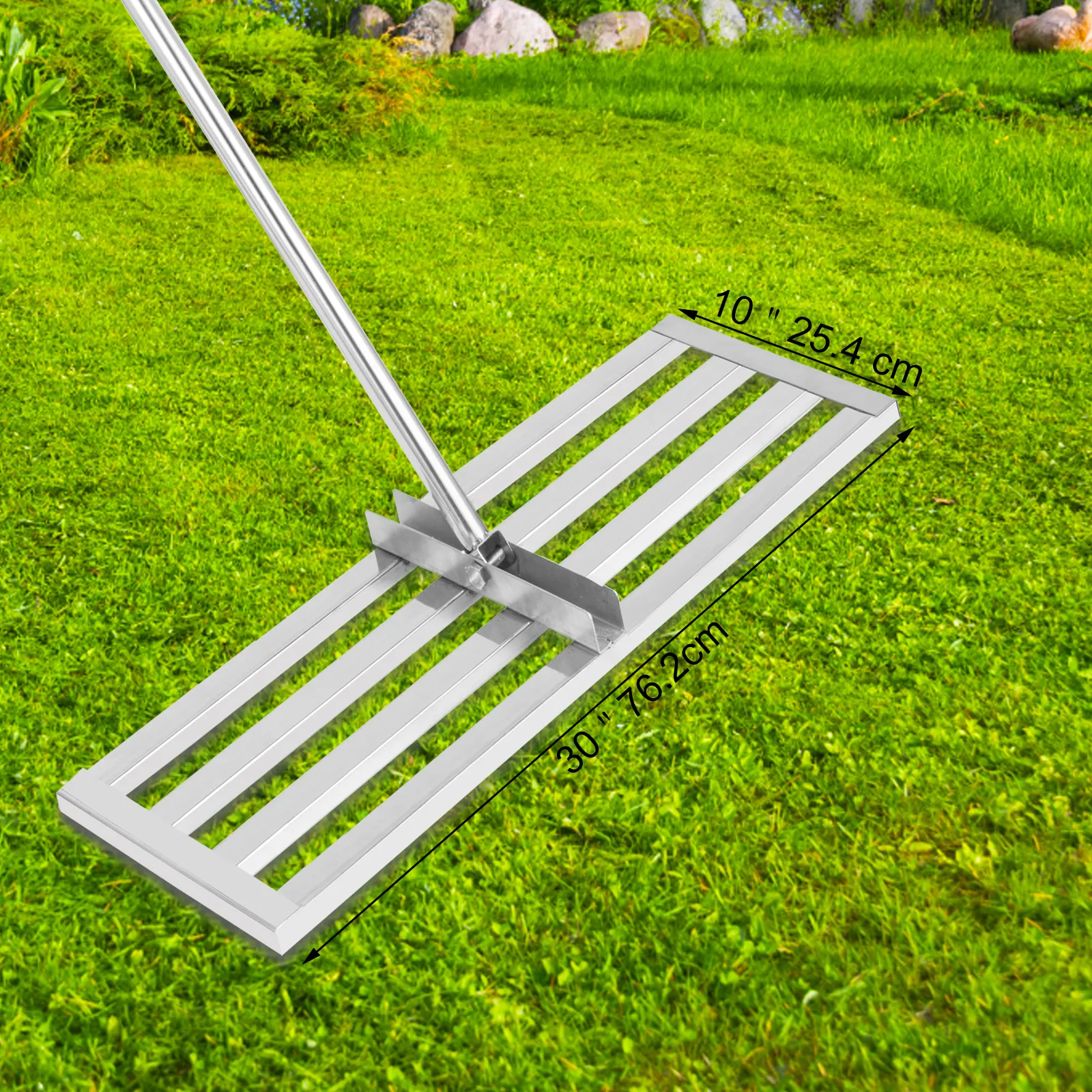 VEVOR lawn leveler tool on green grass, dimensions 30" x 10" detailed.