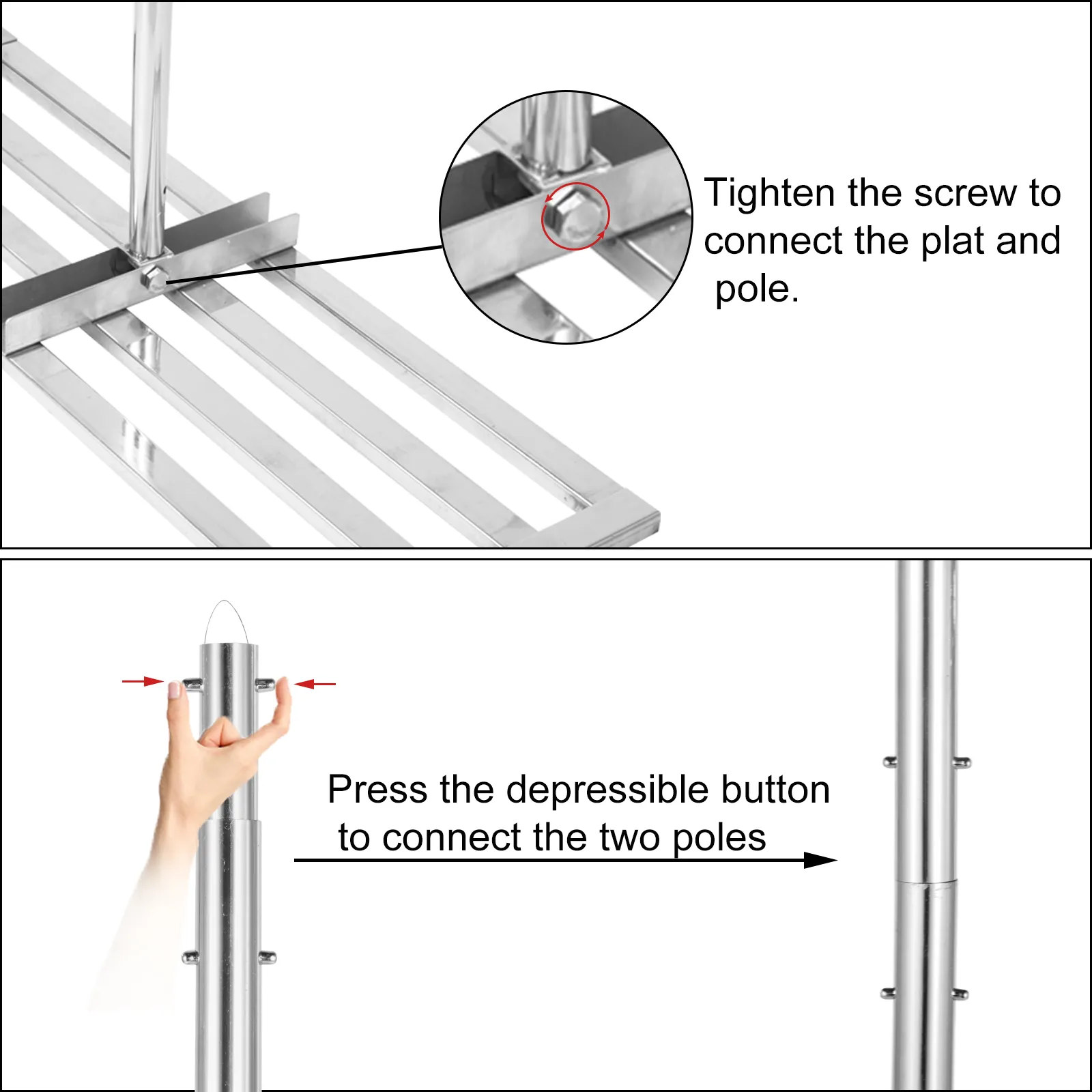 adjusting VEVOR lawn leveler tool with tightening screw and depressible button.