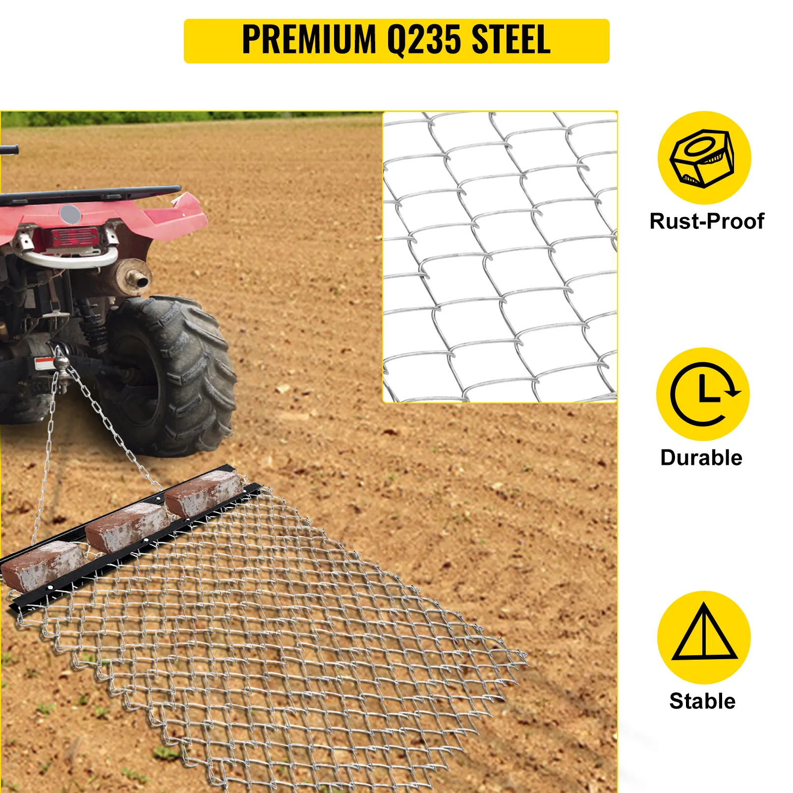 VEVOR atv chain drag mat, premium q235 steel, rust-proof, durable, stable.