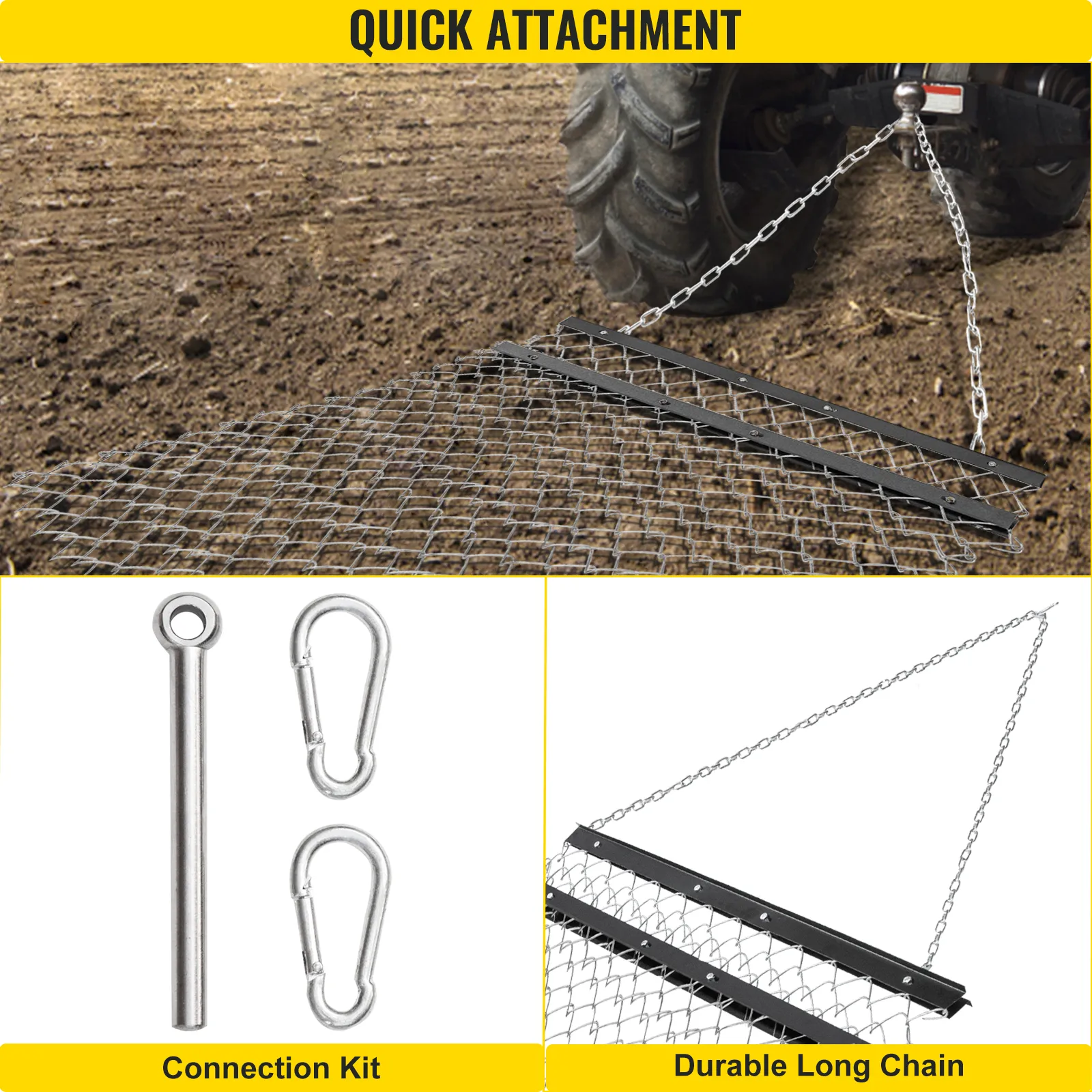 VEVOR atv chain drag mat with durable long chain and connection kit for quick attachment.