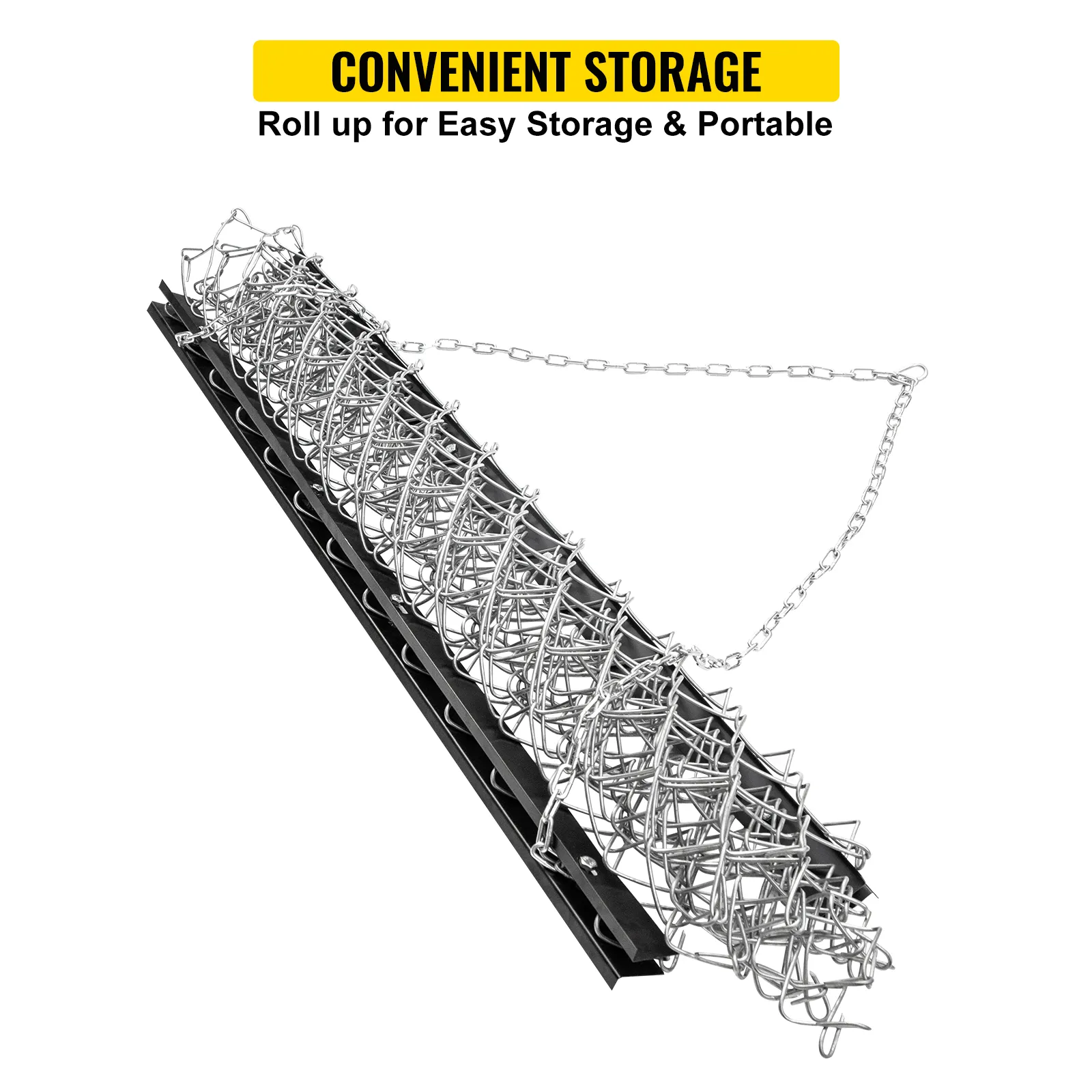 VEVOR atv chain drag mat rolled for convenient storage and portability.