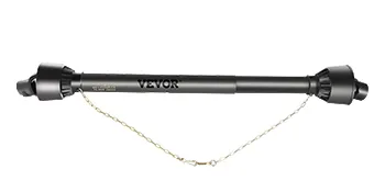 black VEVOR pto shaft with protective covers and safety chain on a white background.