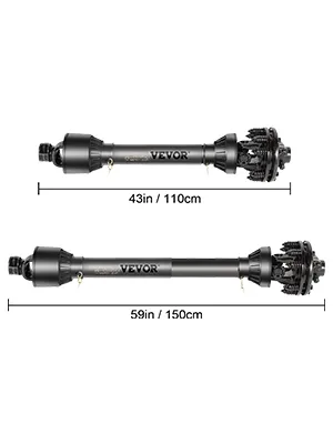 two VEVOR pto shafts of 43in/110cm and 59in/150cm sizes, black in color.