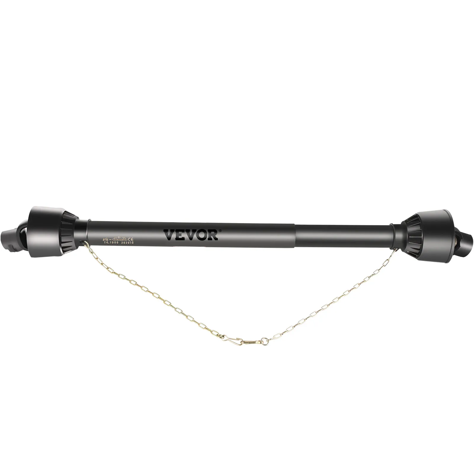 black VEVOR pto shaft with connecting chain and protective end caps