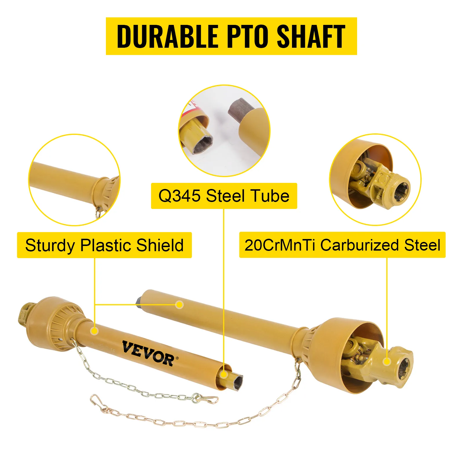 Eje de toma de fuerza VEVOR con tubo de acero q345, acero carburizado 20crmnti y protección de plástico resistente.