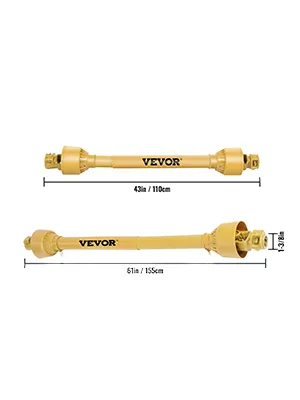 dwa żółte wałki odbioru mocy VEVOR o długościach 43 cale/110 cm i 61 cali/155 cm.