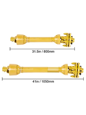 dos ejes tdf VEVOR amarillos con longitudes de 31,5 pulgadas/800 mm y 41 pulgadas/1050 mm.