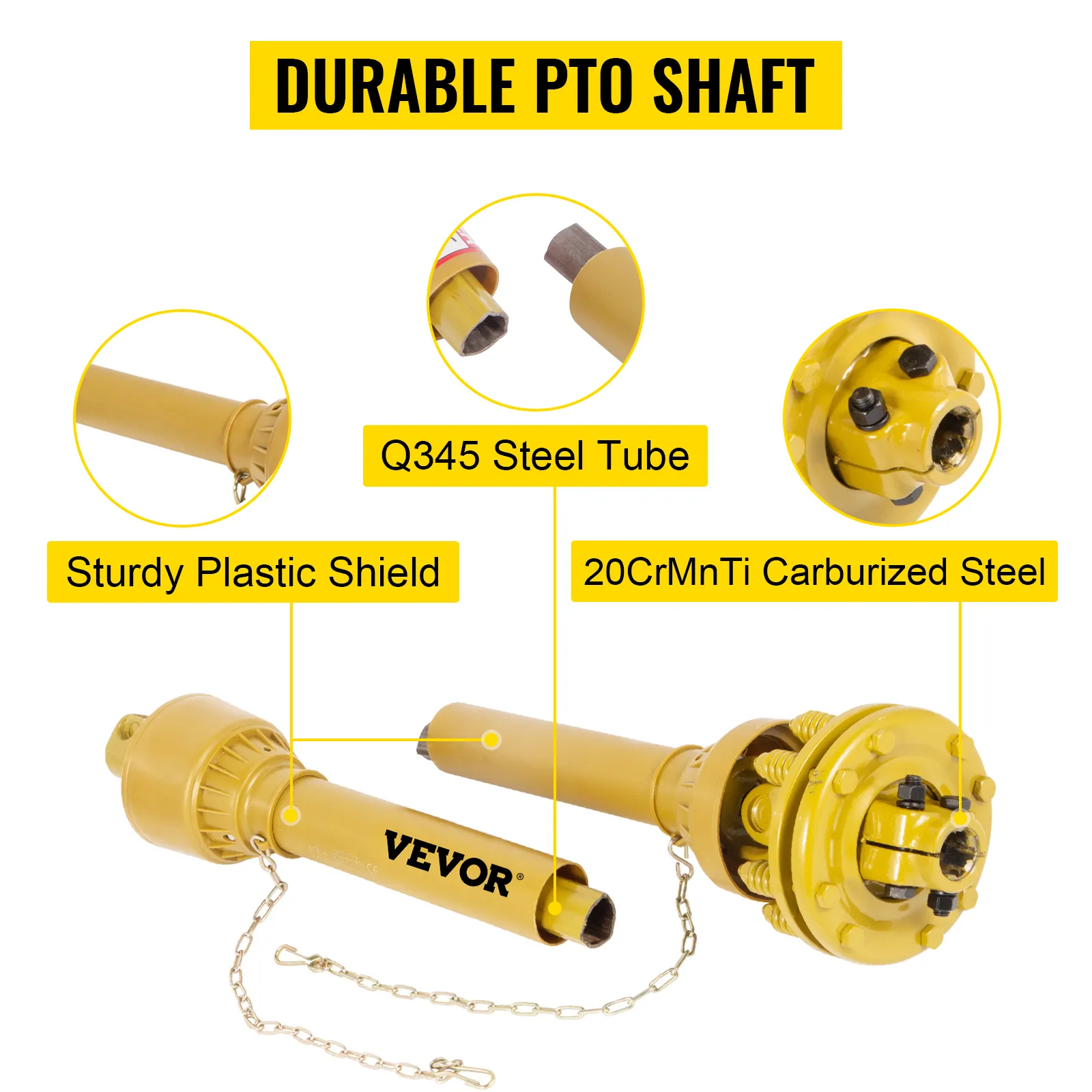 Eje de toma de fuerza VEVOR con tubo de acero q345, acero carburizado 20crmnti y protección de plástico resistente.