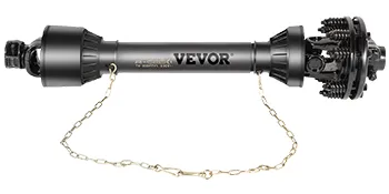 Eje de toma de fuerza VEVOR con cadena de seguridad adjunta y cubierta protectora negra.