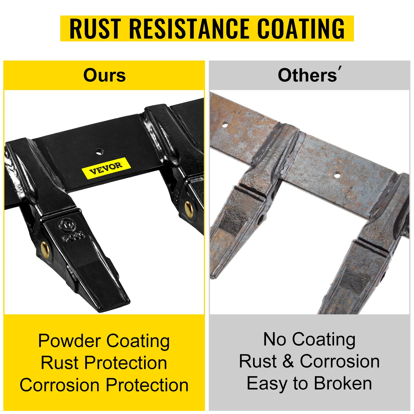 Barra de dientes del cucharón VEVOR con revestimiento resistente a la oxidación frente a los dientes oxidados de la competencia.