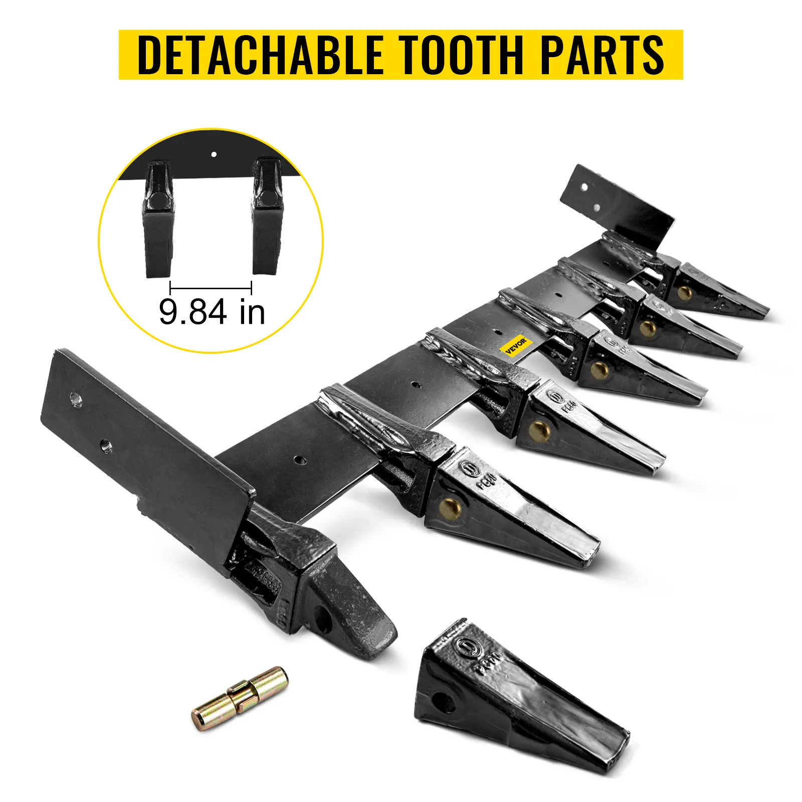 VEVOR bucket tooth bar with detachable teeth parts, 9.84 inches spacing.