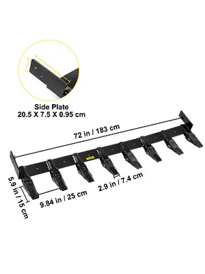 VEVOR bucket tooth bar with 6 replaceable teeth, measuring 72 inches in length.
